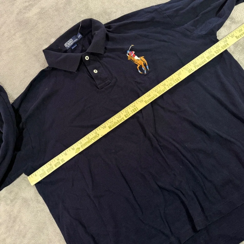 Polo Ralph Lauren Polo Shirt Mens XXL Navy Big Pony Long Sleeve Cotton 4 Patch
